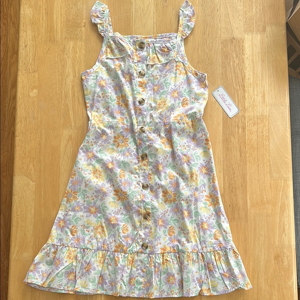 Little Love, Floral Kids Dress with Ruffle Straps, Size 12, NWT